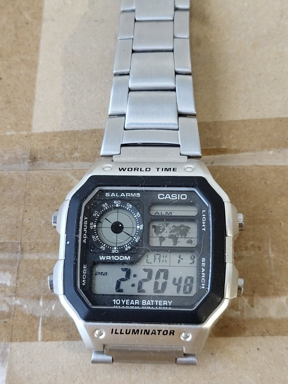 Casio Watch AE-1200WH Royale World Time Illuminator Silver w/ Original Bracelet